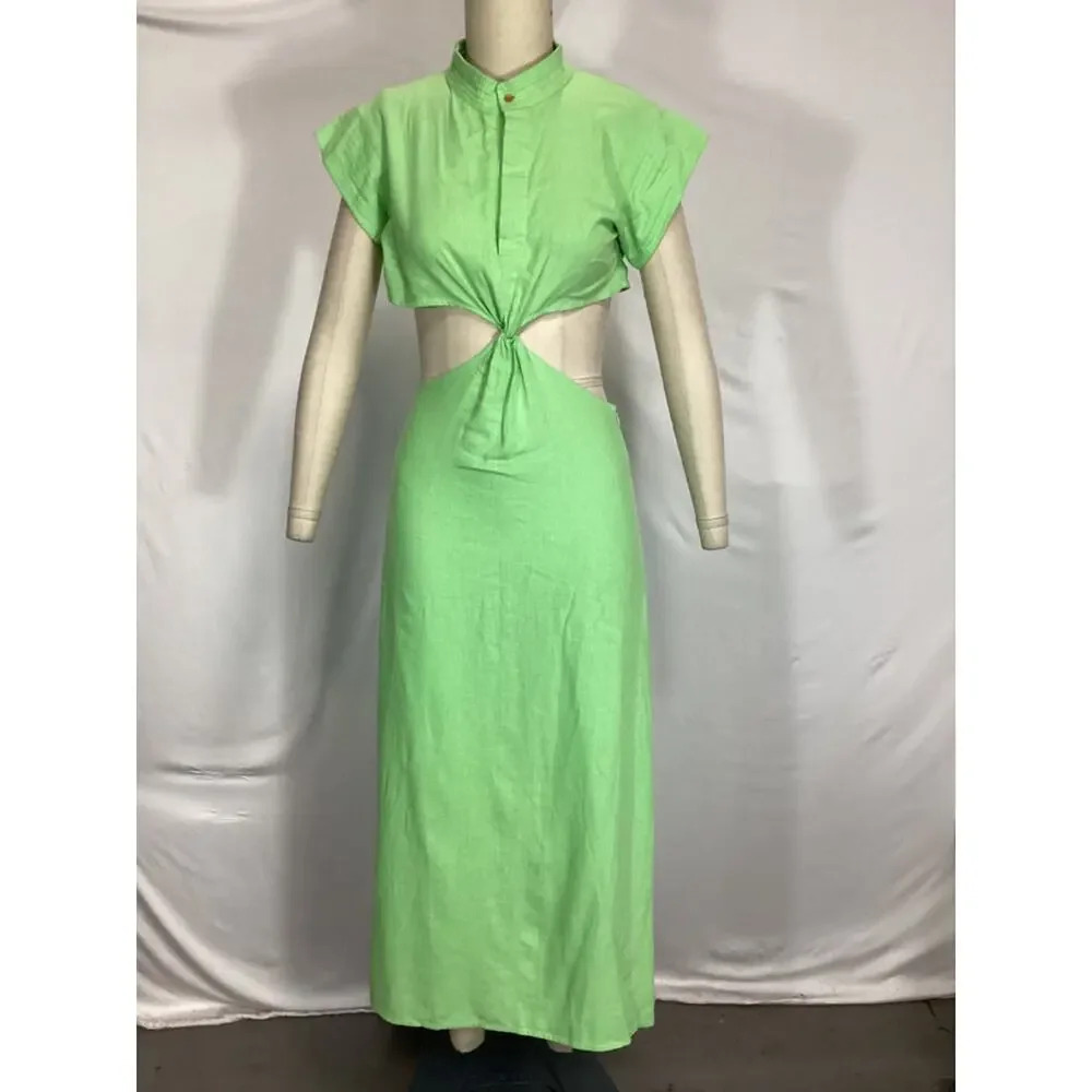 Acacia 'Nola' Green Linen Maxi Dress Size S - Picture 2 of 4